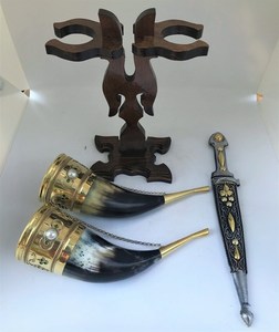 Custom Molding Brass Pattern Viking Horn Beer Horn With Wooden Holding <b>Stand</b> For Bar Restaurant at Reasonable Price by UO INDIA - Product Image 4