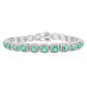 NOVA Fine Charm Bracelet 18K Gold Plated Chain & Link Cushion Shaped Emerald and Diamond Cluster Art Deco Party - Product Image 2