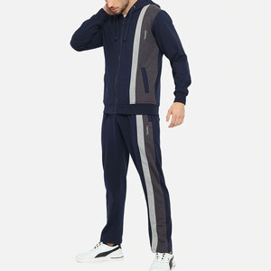 Men's Navy Color Blocking Tracksuit Full <b>Zip</b> <b>Hooded</b> Sweatshirt Pants Set Casual Autumn Wear Breathable Polyester Cotton - Product Image 5