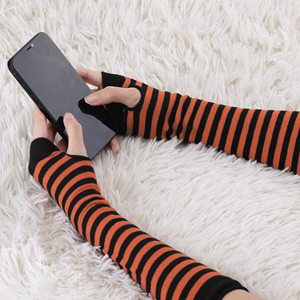Striped Arm Sleeves Orange Black Knitted Unisex Adult Sweat-Wicking Cycling Arm Sleeve <b>for</b> Cycling, <b>Driving</b> & Summer Wear - Product Image 1