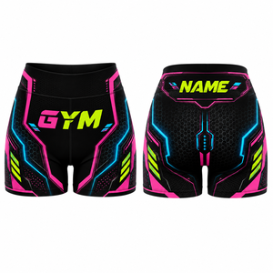 Shorts de sport taille haute pour femme, imprimé géométrique, en Spandex et Polyester, séchage rapide, pour fitness et entraînement - Product Image 1