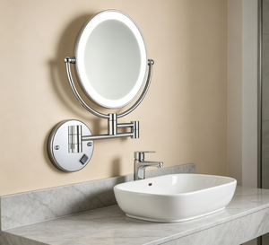 Wall-Mounted <b>Round</b> LED Makeup <b>Mirror</b> <b>With</b> Touch Switch Metal Frame Adjustable Modern Design For Bathroom - Product Image 4