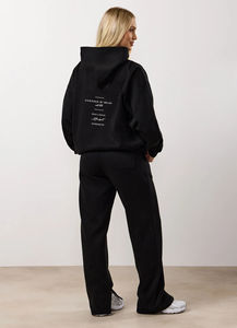 Conjunto Deportivo de 2 Piezas para Mujer, con Logotipo Personalizado, Color Negro Sólido, Informal, de Forro Polar, Transpirable, con Sudadera con Capucha y Pantalones Deportivos - Product Image 5