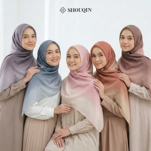 Shouqin Élégant Voile Carré Dégradé Bicolore Effet Aurore Découpé au Laser pour Femmes Musulmanes, Voile de Tête, Hijab, Mariage, Vente en Gros - Product Image 4