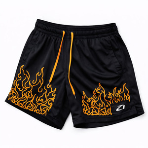 Shorts en maille à motif flamme pour hommes, respirants, avec cordon de serrage, streetwear, vêtements de sport, légers, fabrication sur mesure - Product Image 1