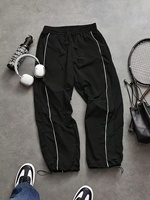 Pantalon de survêtement décontracté pour homme, noir, mi-lourd, imperméable, séchage rapide, en polyester/nylon, imprimé numérique, avec bande latérale, taille mi-haute et cordon de serrage