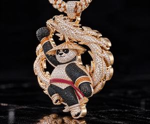 Pendentif Hip Hop Panda Dragon en Moissanite pour Homme, Plaqué Or Rose/Or, Argent 925 Micro Pavé, Cadeau - Product Image 5