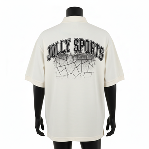 Polo homme en coton interlock premium 220 GSM, couleur crème, doux, respirant, imprimé graphique, logo personnalisé, coupe décontractée, évacuation de l'humidité - Product Image 2