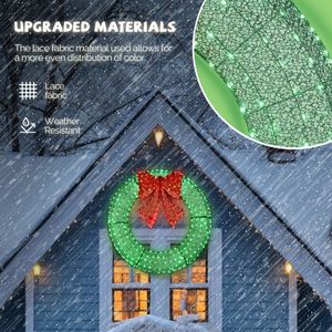 พวงหรีดคริสต์มาสกลางแจ้งแบบมีไฟ LED ขนาด 48 นิ้ว พร้อมตกแต่งโบว์  สำหรับตกแต่งบ้านภายนอกและสวน  ไฟสีเขียว/แดง 315 ดวง - Product Image 2