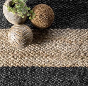 Tapis en jute naturel tissé à la main avec un design rayé moderne, durable, écologique, à poils plats, épaisseur moyenne, pour la maison et le salon - Product Image 3