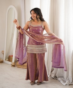 Women Traditional Silk Salwar Kameez Set Purple Embroidered Ankle-Length Loose Fit India Pakistan celebrity Style KB–302 85175 - Product Image 2