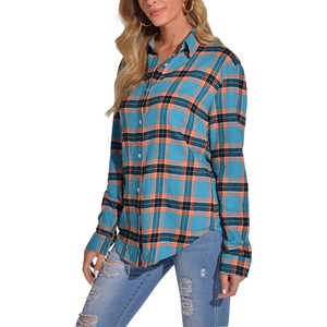 Chemise en flanelle décontractée à manches longues pour femme, coupe ajustée, unie, boutonnée, 100 % coton, manches larges, service OEM – Grande Vente - Product Image 3