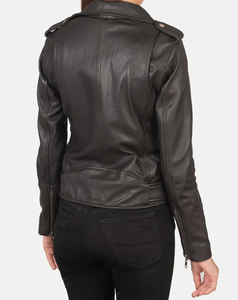 Custom Made Genuine <b>Leather</b> Women Moto <b>Jacket</b> Full Sleeve Stand Collar Zipper Closure Solid Color Autumn Style Xl Size - Product Image 3