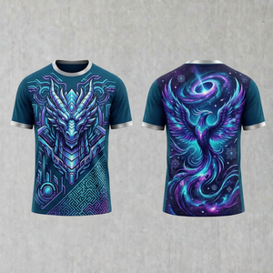 T-shirt à manches courtes pour homme en polyester, impression par sublimation, motif dragon et phénix, coupe ajustée, motif animal, vêtements de sport - Product Image 1