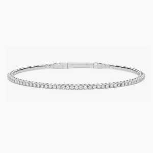 Diamond Bangle Stacking <b>Bracelets</b> Thin Minimalist 14K 18K Solid Gold Cut Lab Grown Prong Set Solitaire Push Clasp <b>Cuff</b> Jewelry - Product Image 3