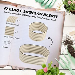 Kit Letto da Giardino Rialzato Zincato 3.4x2ft con Bordo di Sicurezza Color Crema, Fioriera in Metallo per Ortaggi, Forniture da Giardino - Product Image 4