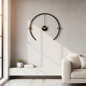 Brushed gold saucer <b>pendulum</b> <b>wall</b> <b>clock</b> with sleek vertical rod accent, available at wholesale prices. - Product Image 2