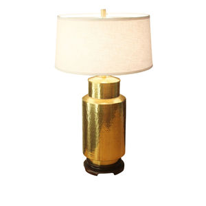 Premium Metal Table <b>Lamp</b> Gold Tone Hammered Honeycomb Texture Base <b>White</b> Drum Hardback <b>Shade</b> Modern Home Decorative Lighting - Product Image 2