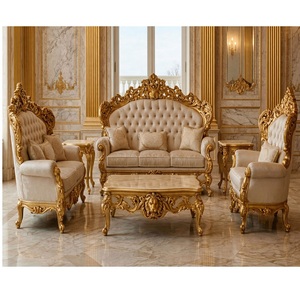 Muebles de Sala de Estar Tallados en Estilo Barroco con Hojas de Oro, Juego de Sofás de Lujo para Sala de Estar, Juego de Sofás Tallados a Mano de Primera Calidad, Nueva York - Product Image 1