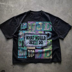 เสื้อยืดแขนสั้นผู้ชายผ้าฝ้าย 100% พิมพ์ลายสกรีนทรงปกติ น้ำหนัก 260 กรัม  ตกแต่งด้วยลายปักคริสตัลด้านหน้าแบบทรานเฟอร์พิมพ์ลายอ๊อกซ์ฟอร์ด - Product Image 3