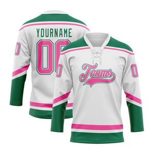 Jersey de Tela Suave para Entrenamiento y Partidos de Liga, Jersey de Hockey sobre Hielo Sublimado Personalizado, Blanco, Rosa, Verde, Cuello en V - Product Image 2