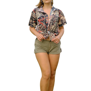 Chemise de voyage ample à imprimé tropical pour femmes, légère, respirante, pour les vacances, les stations balnéaires, la plage, l'été, boutonnée, décontractée, superposable - Product Image 5