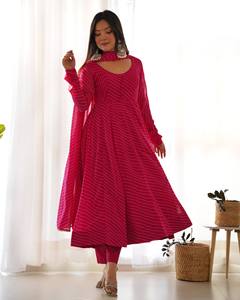 ZAIN EXPORT Tela de Georgette de Zorro Puro con Estampado Laheriya para Salwar Kameez Moderno con Conjunto Dupatta, de Secado Rápido, para Todas las Estaciones, Listo para Fiestas - Product Image 6