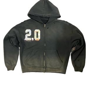 Sweat à capuche zippé oversize respirant en molleton bouclette polyester/coton 2025 avec imprimé numérique, broderie et délavage acide pour l'hiver - Product Image 2