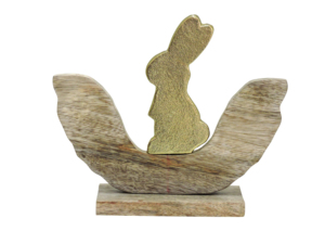 Figura Decorativa de Conejo Moderna y Duradera de Aluminio y Níquel Artesign con Base de Madera Curvada para Mesa - Product Image 2