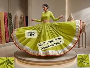 <b>Women</b> Cotton <b>Lehenga</b> Choli Ethnic Indian Outfit Long Sleeve Blouse Pleated Ghagra Festival Party Wear - Product Image 5