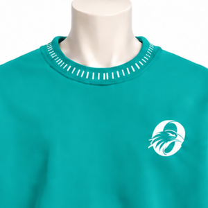 Mens Teal <b>Stitched</b> Border Distressed Crewneck Sweatshirt Loose Fit Pullover Long Sleeve Casual Streetwear Fashion Training Top - Product Image 3