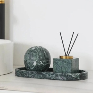 Travertine marble square diffuser holder with metal ring luxury aroma diffuser block premium home <b>decor</b> modern tabletop frag - Product Image 4