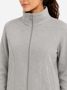 Veste Sweat-shirt Premium pour Femme en Polyester Gris Uni, Entièrement Zippée, Doublure Polaire Légère, Col Montant Décontracté - Product Image 4