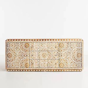 Moroccan Pattern Solid Wood <b>Sideboard</b> Handmade Side Cabinet Carved Wooden Dresser Storage Console for Living Room - Product Image 4