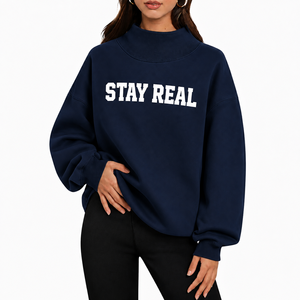 Sweat-shirt en molleton à col montant oversize pour femme, texture brossée confortable, chaud, décontracté, manches longues, vêtements d'hiver décontractés - Product Image 1