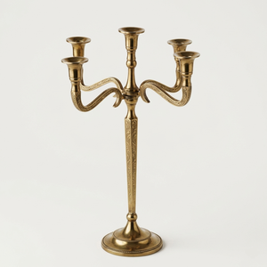 European Style Vintage Brass Finished 5-Light Candelabra Stand Hand-work Elegant Taper <b>Candle</b> Holder for Events Decoration - Product Image 1