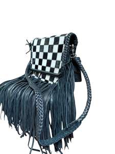 Bolso de Cuero Genuino Hecho a Mano con Diseño a Cuadros, Estilo Bohemio Vintage Inglés, de Lujo, en Tendencia y Alta Venta - Product Image 4