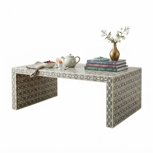 Juego de mesas de centro de lujo con incrustaciones de hueso a rayas blancas y negras, mesas redondas con ilusión óptica para sala de estar. - Product Image 6