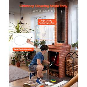 39 ft <b>Extendable</b> Chimney Sweep Kit Dual <b>Brush</b> Heads Bristle Replacements Square Rectangle Fireplace <b>Cleaning</b> Tool for Chimneys - Product Image 3