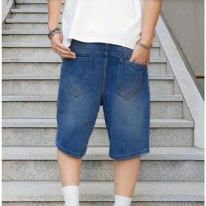 Shorts en jean pour homme, taille mi-haute, coupe droite, délavage clair, décontractés, été, en coton, avec poches, tissu tissé - Product Image 2