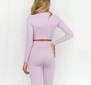 Leggings taille haute et soutien-gorge de sport extensible, tissu respirant et doux, ensemble de yoga confortable pour l'entraînement, en vente - Product Image 6