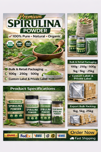 Extrait d'herbes de spiruline biologique certifié USDA UE, qualité alimentaire, en poudre, conditionné en bouteille ou en fût - Product Image 5