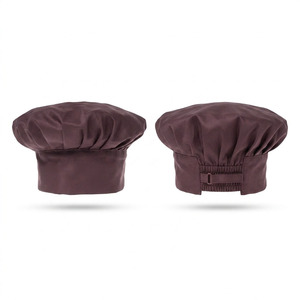 Casquette de chef unisexe imperméable en polyester et coton de qualité supérieure, 200 GSM, marron, couronne plissée, dos réglable, broderie de logo personnalisée - Product Image 1