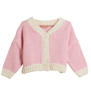 Cardigan en tricot rose et neutre pour bébé, en acrylique doux, à manches longues, boutonné devant, pour nouveau-né, nourrisson, tout-petit, filles - Product Image 1