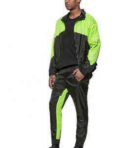 Veste coupe-vent pour homme, color-block, coupe sportive, fermeture éclair, coupe régulière, pour l'automne, noir, vert lime, polyester - Product Image 1