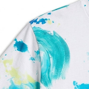 T-shirt Homme à Motif Abstrait Peint à la Main, Coupe Ample, Manches Courtes, Col Rond, Décontracté, Grande Taille, Tissu Tricoté - Product Image 3