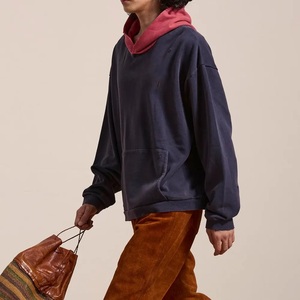 Sudadera con Capucha Extra Grande para Hombre, Azul Marino, Felpa Francesa, Manga Larga, Color Sólido, Estilo Otoñal, Corte Casual, Diseño con Bolsillos - Product Image 6