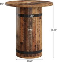 Table de bar haute en bois massif, style baril à whisky |   Bar de salon traditionnel, durable, écologique, résistant à l'eau, 4 places