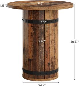 Mesa de Bar Alta de Madera Maciza con Diseño de Barril de Whisky |    Mesa de Bistró Redonda de Estilo Rústico Industrial - Product Image 2