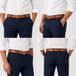 Cinturón de Cuero Genuino para Hombre con Hebilla de Acabado Niquelado, Cinturón Formal de Negocios y Casual, Ancho de 35 mm - Product Image 4